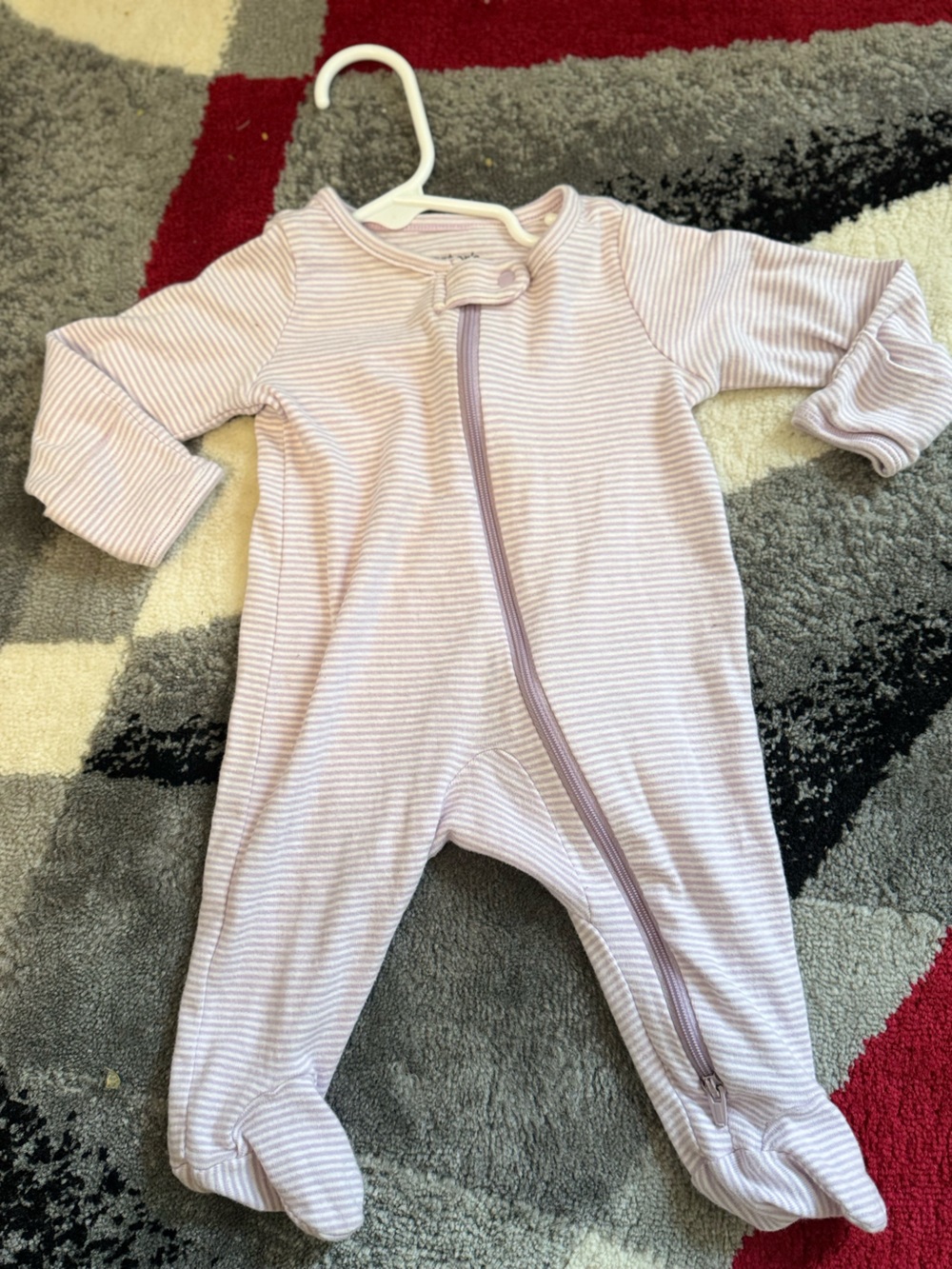 Baby Zip-Front Sleeper in Light Pink Stripe